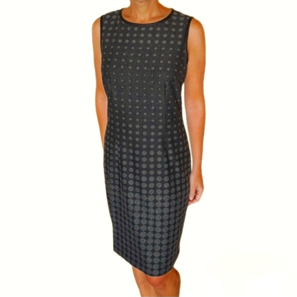 Pencil Dress with Faux Leather Trim - M